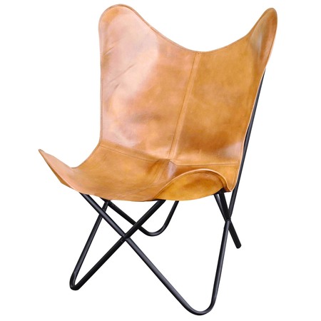 AMERIHOME Natural Leather Butterfly Chair in Light Tan BFCLCTN